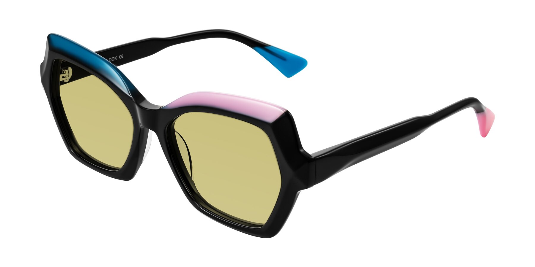Angle of Elowen in Midnight Pop with Medium Champagne Tinted Lenses