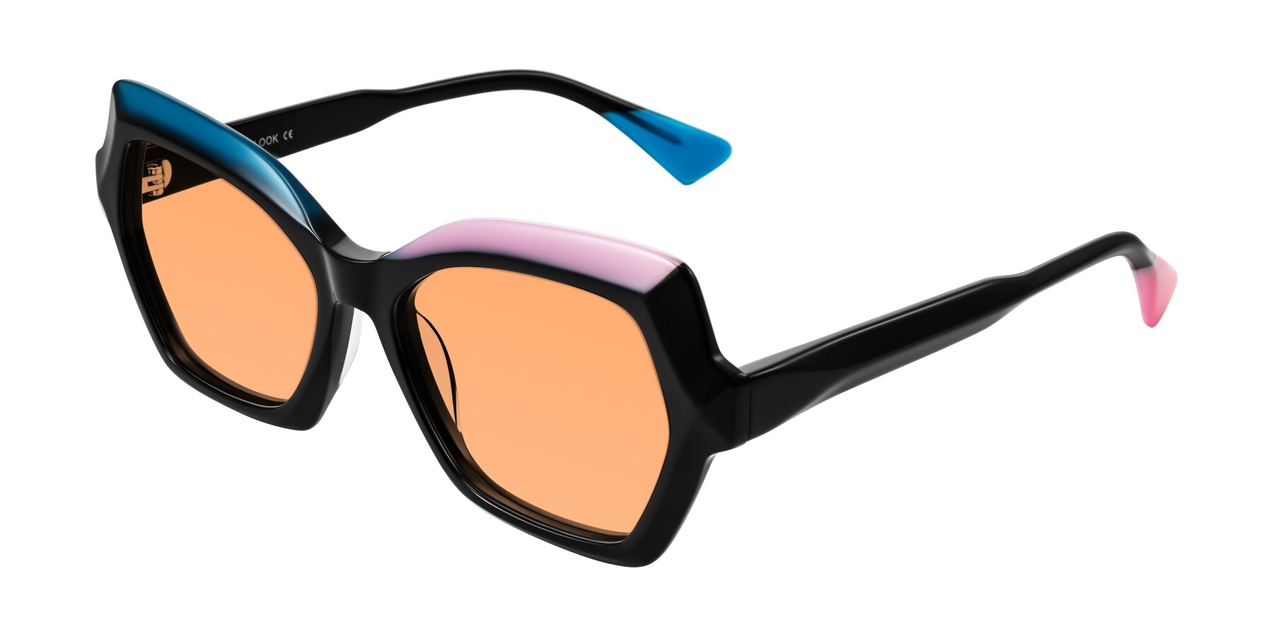 Angle of Elowen in Midnight Pop with Medium Orange Tinted Lenses