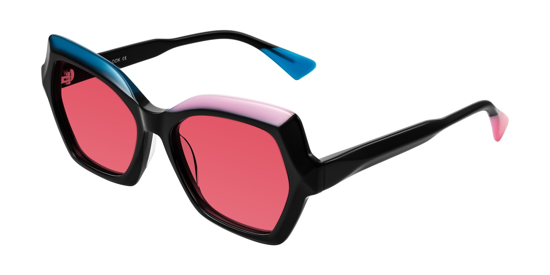 Angle of Elowen in Midnight Pop with Red Tinted Lenses