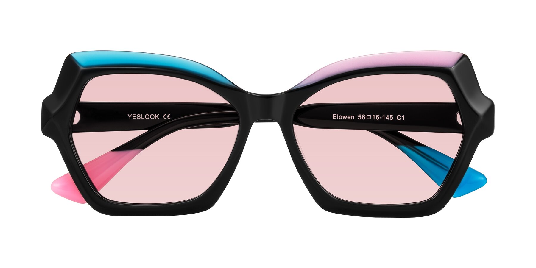 Folded Front of Elowen in Midnight Pop with Light Garnet Tinted Lenses
