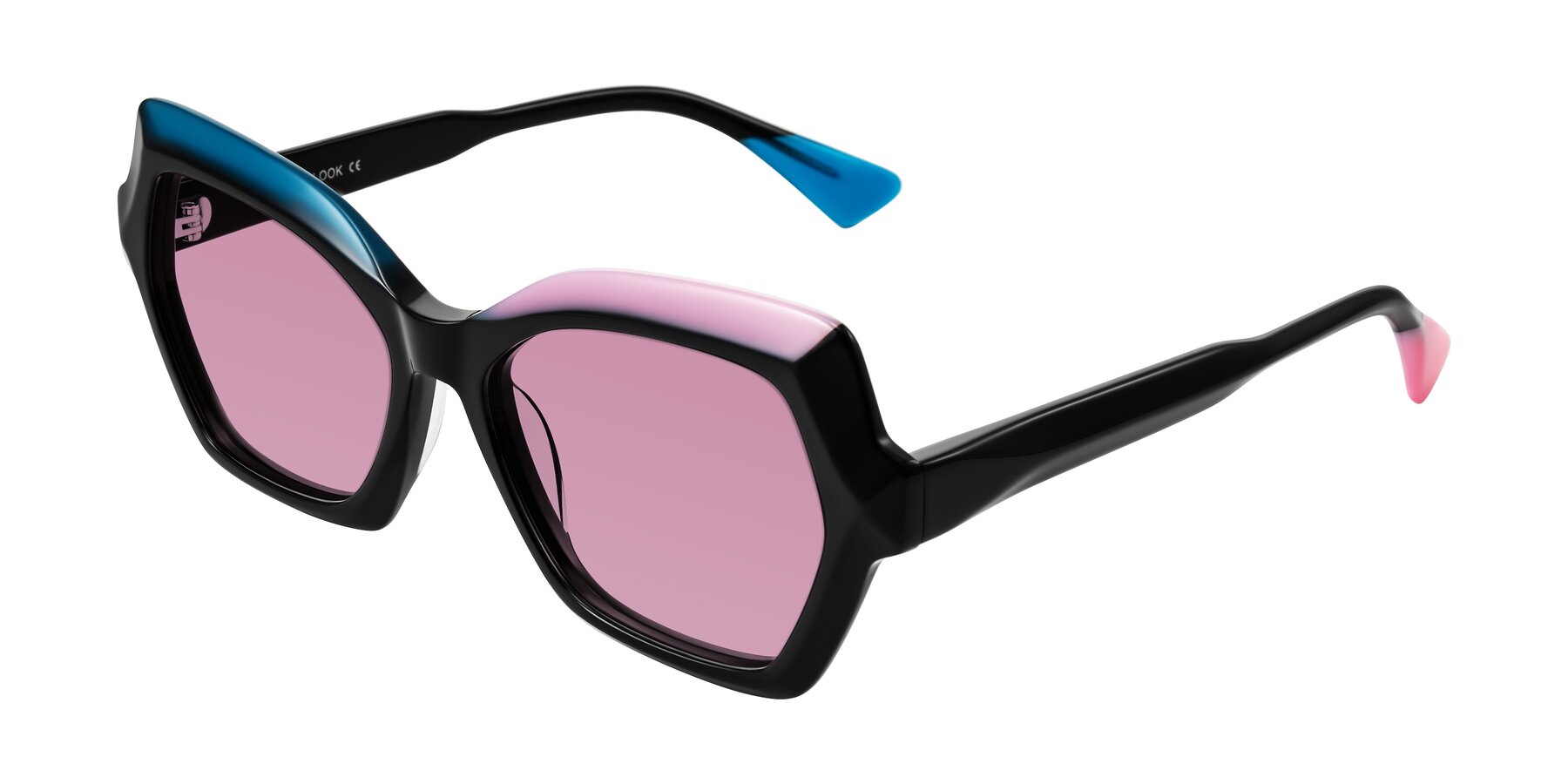 Angle of Elowen in Midnight Pop with Medium Wine Tinted Lenses