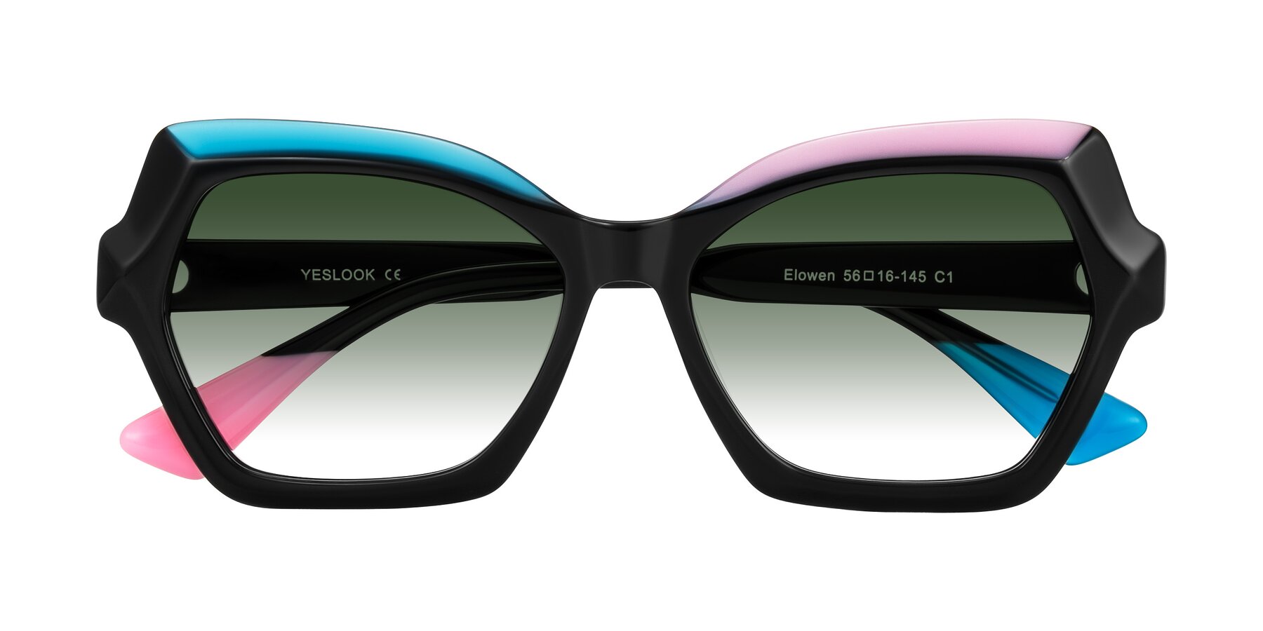 Folded Front of Elowen in Midnight Pop with Green Gradient Lenses