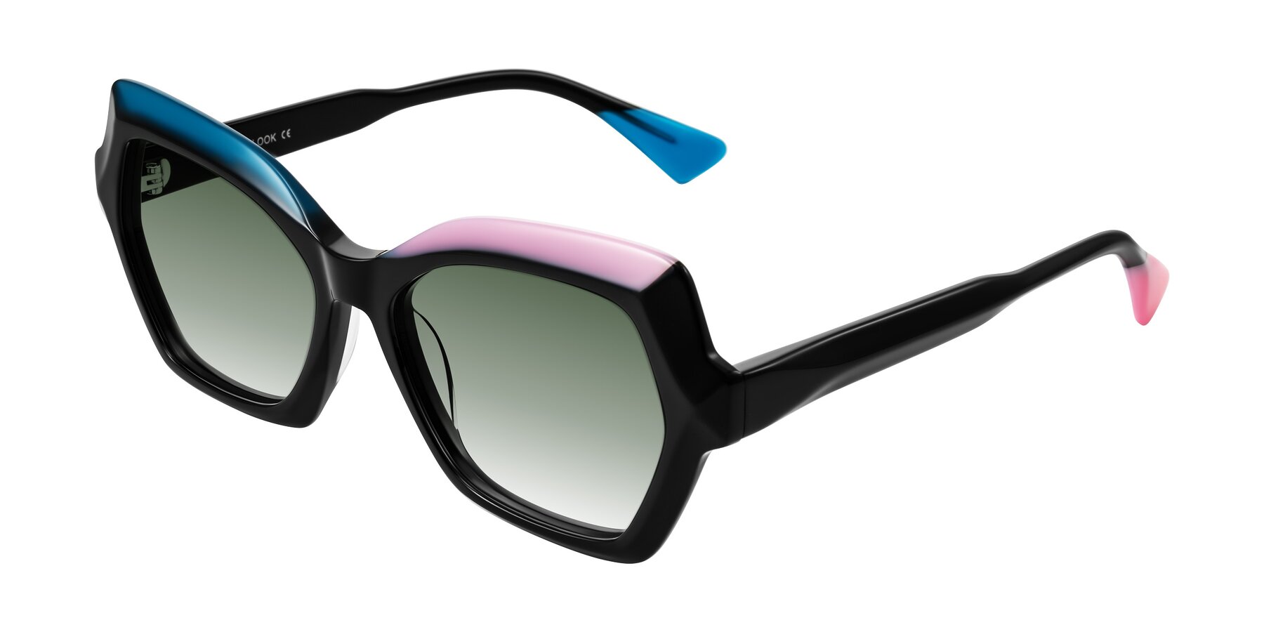 Angle of Elowen in Midnight Pop with Green Gradient Lenses