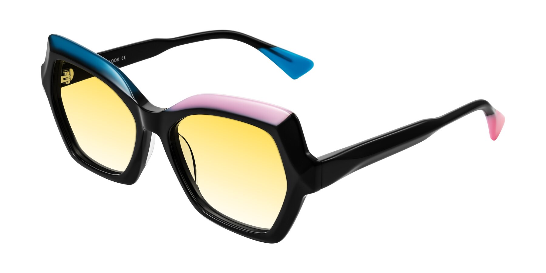 Angle of Elowen in Midnight Pop with Yellow Gradient Lenses