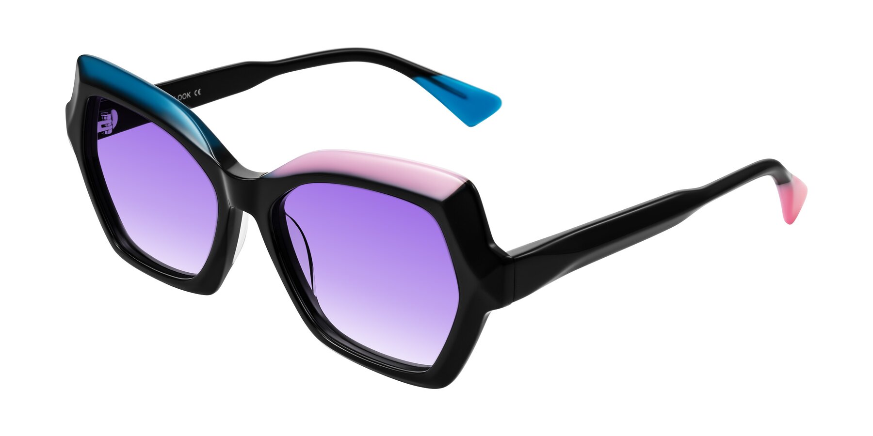 Angle of Elowen in Midnight Pop with Purple Gradient Lenses