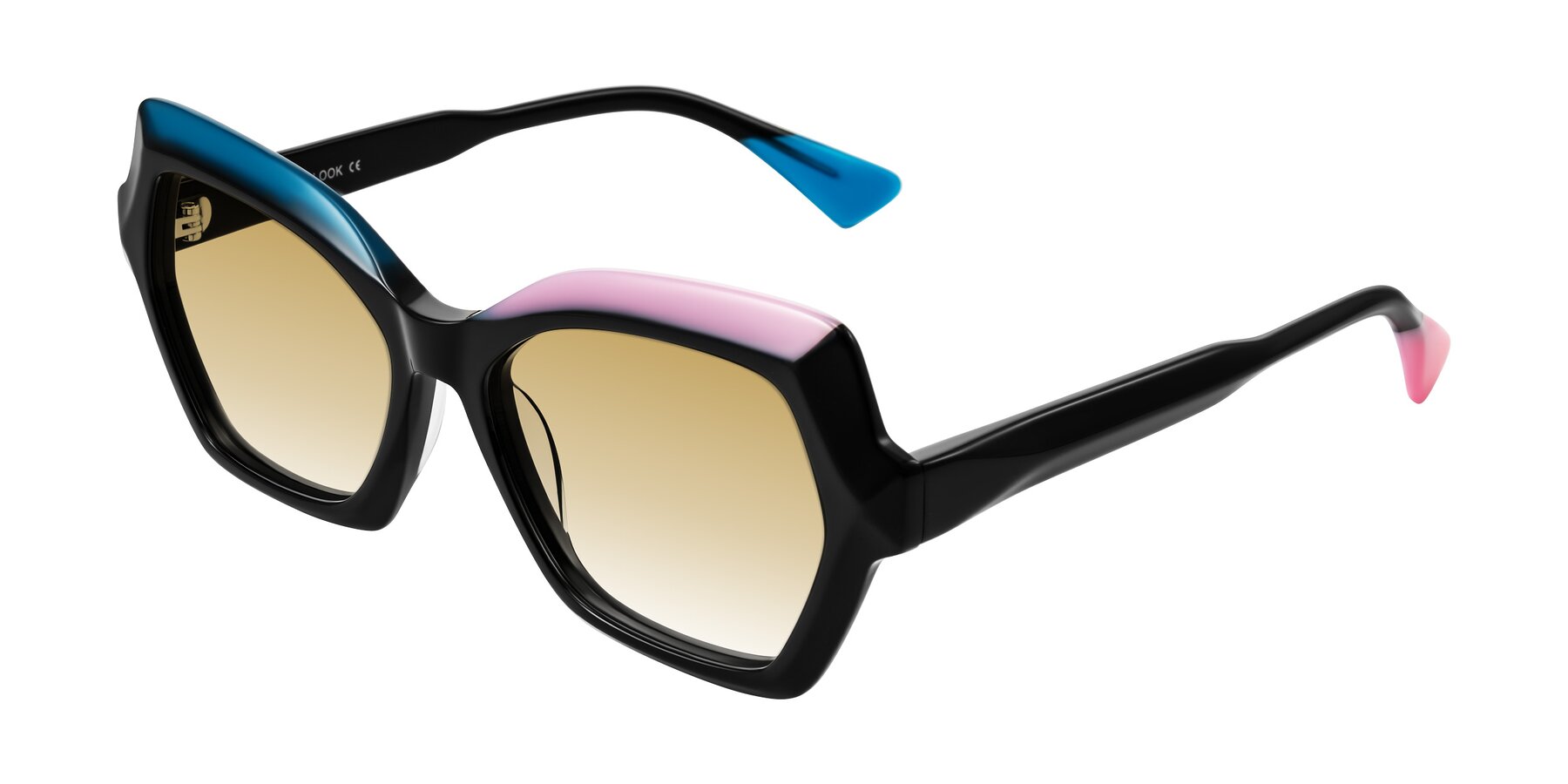 Angle of Elowen in Midnight Pop with Champagne Gradient Lenses