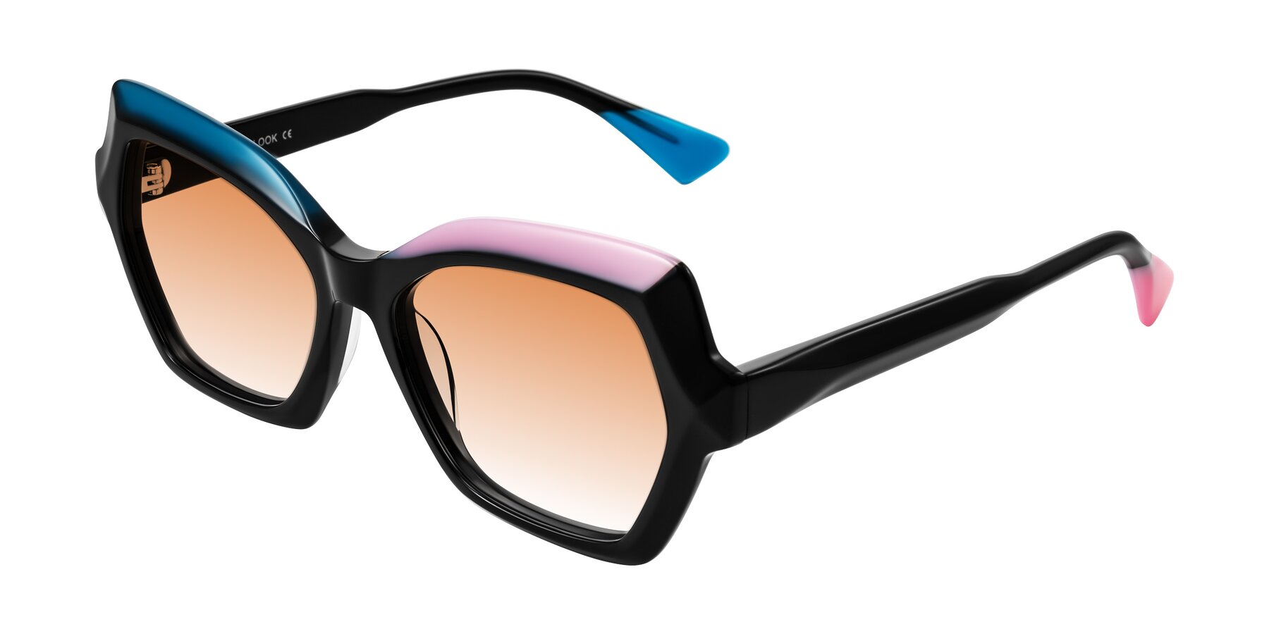 Angle of Elowen in Midnight Pop with Orange Gradient Lenses