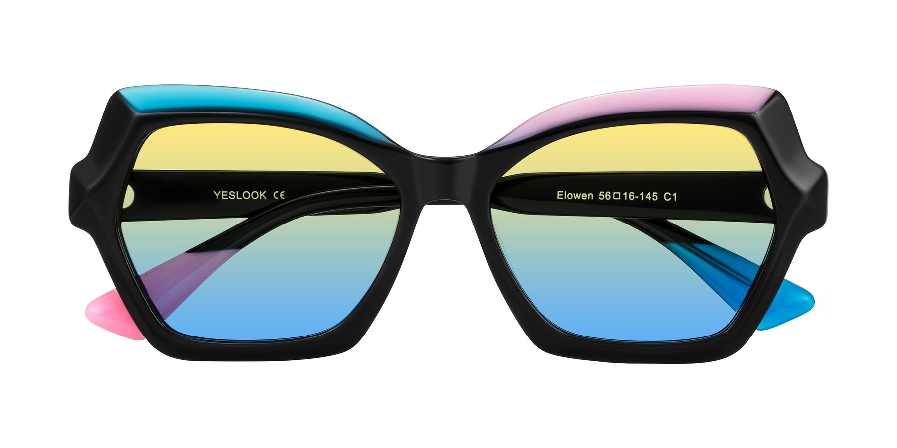 Folded Front of Elowen in Midnight Pop with Yellow / Blue Gradient Lenses