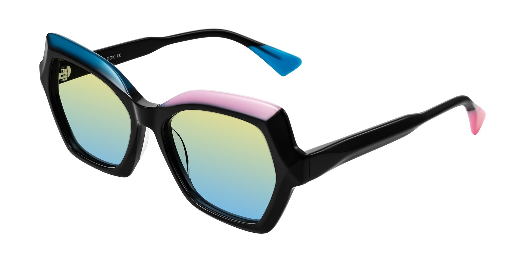 Angle of Elowen in Midnight Pop with Yellow / Blue Gradient Lenses