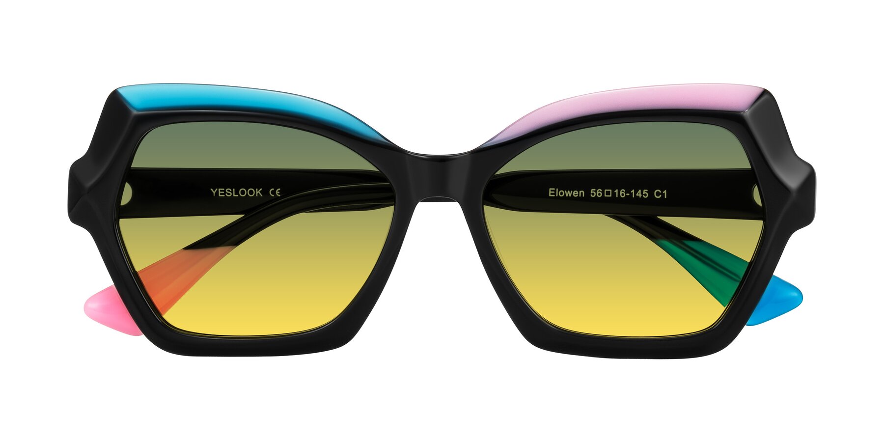 Folded Front of Elowen in Midnight Pop with Green / Yellow Gradient Lenses