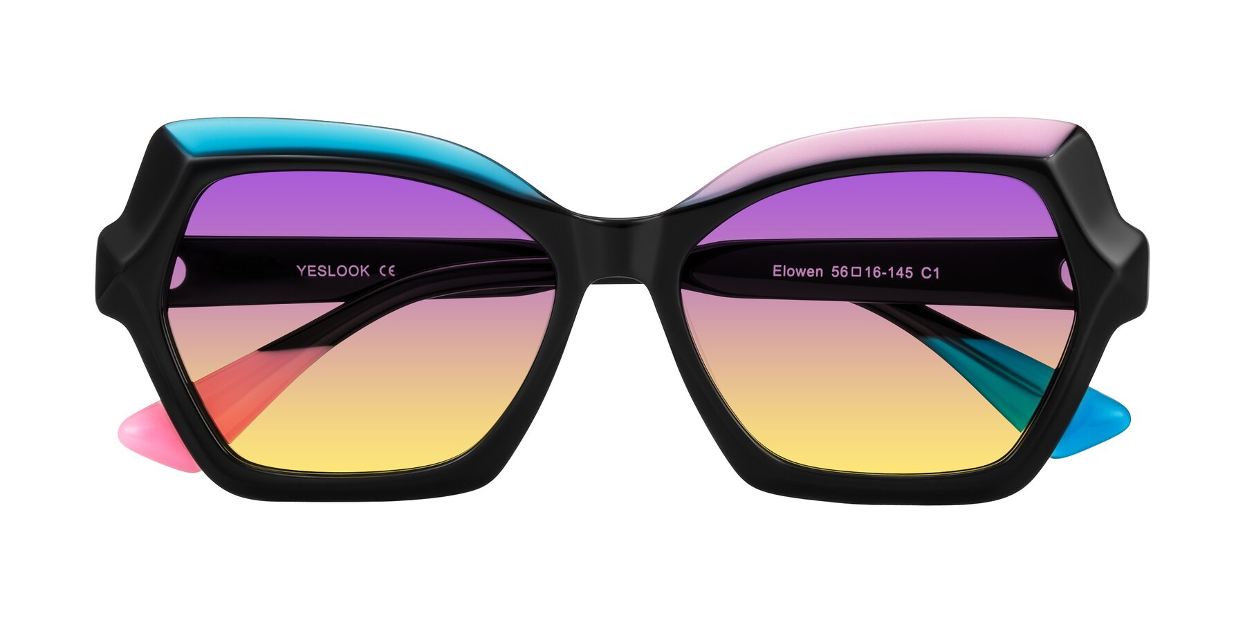 Folded Front of Elowen in Midnight Pop with Purple / Yellow Gradient Lenses