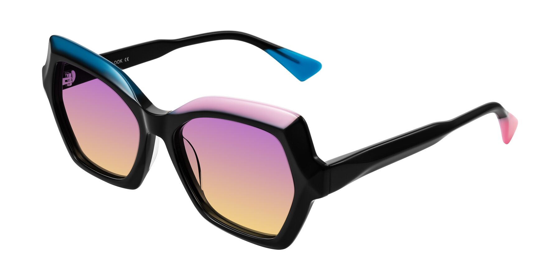 Angle of Elowen in Midnight Pop with Purple / Yellow Gradient Lenses