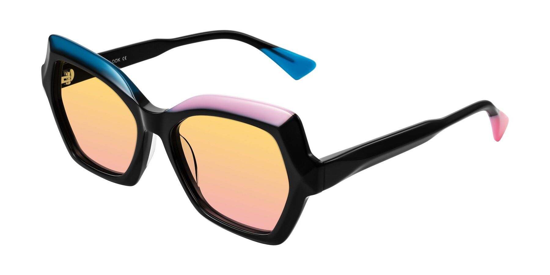 Angle of Elowen in Midnight Pop with Yellow / Pink Gradient Lenses