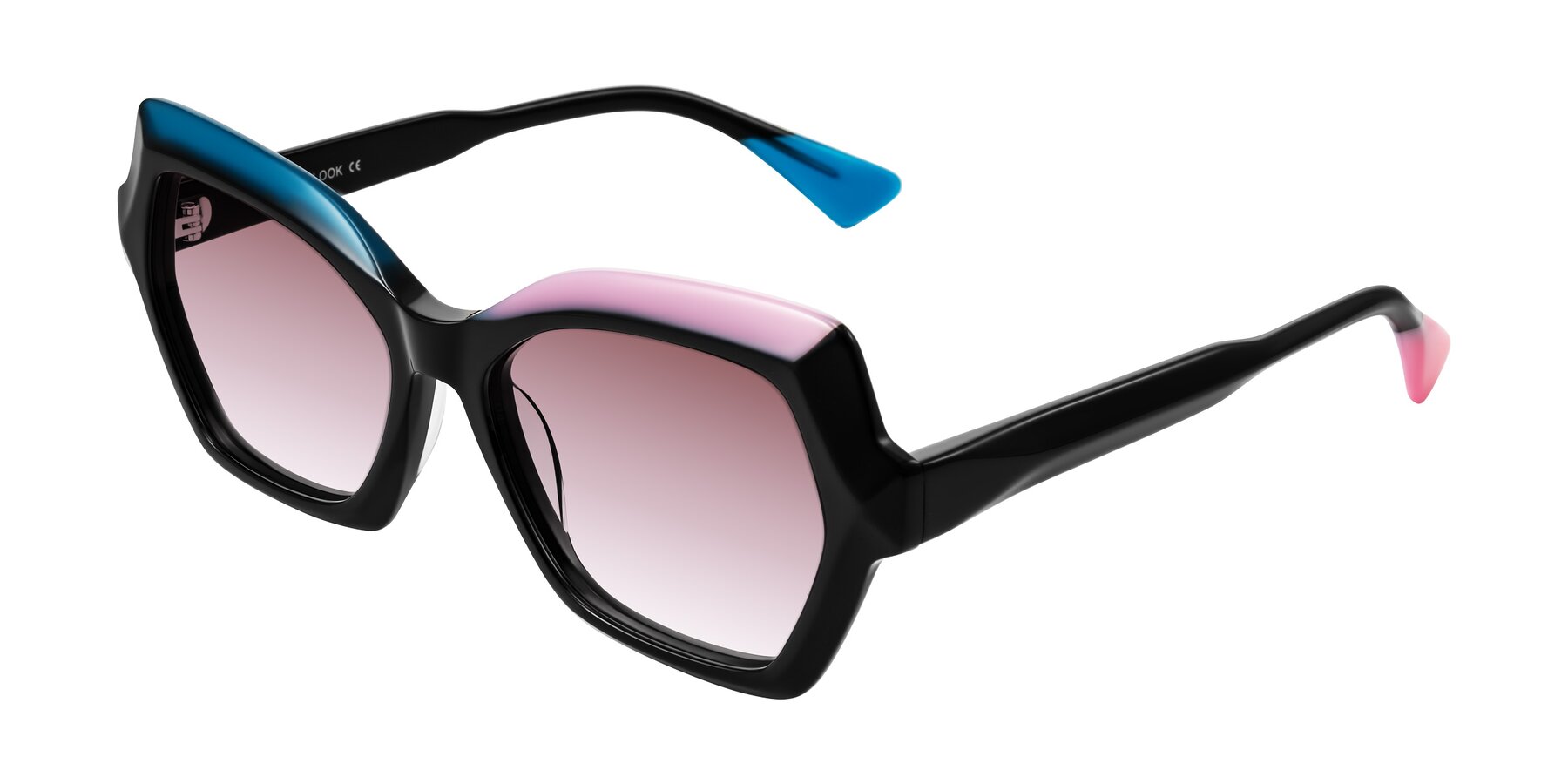 Angle of Elowen in Midnight Pop with Garnet Gradient Lenses