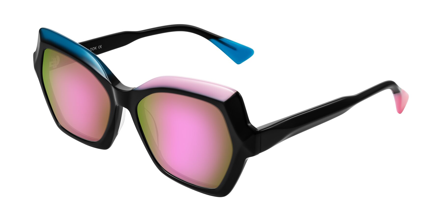 Angle of Elowen in Midnight Pop with Pink Mirrored Lenses