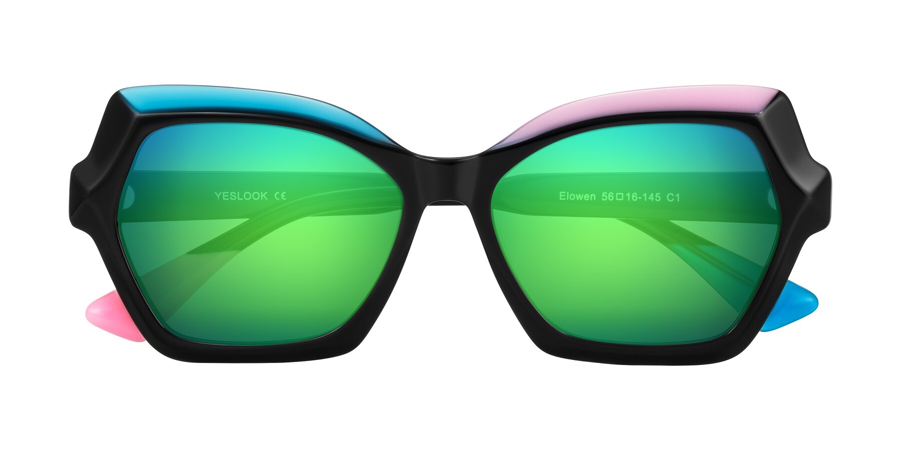 Folded Front of Elowen in Midnight Pop with Green Mirrored Lenses