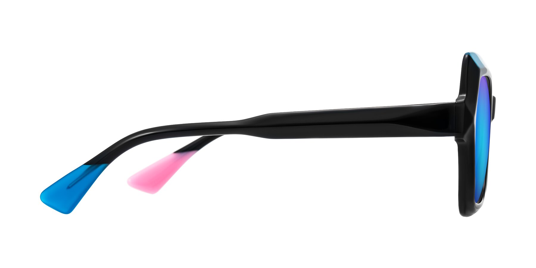Side of Elowen in Midnight Pop with Blue Mirrored Lenses