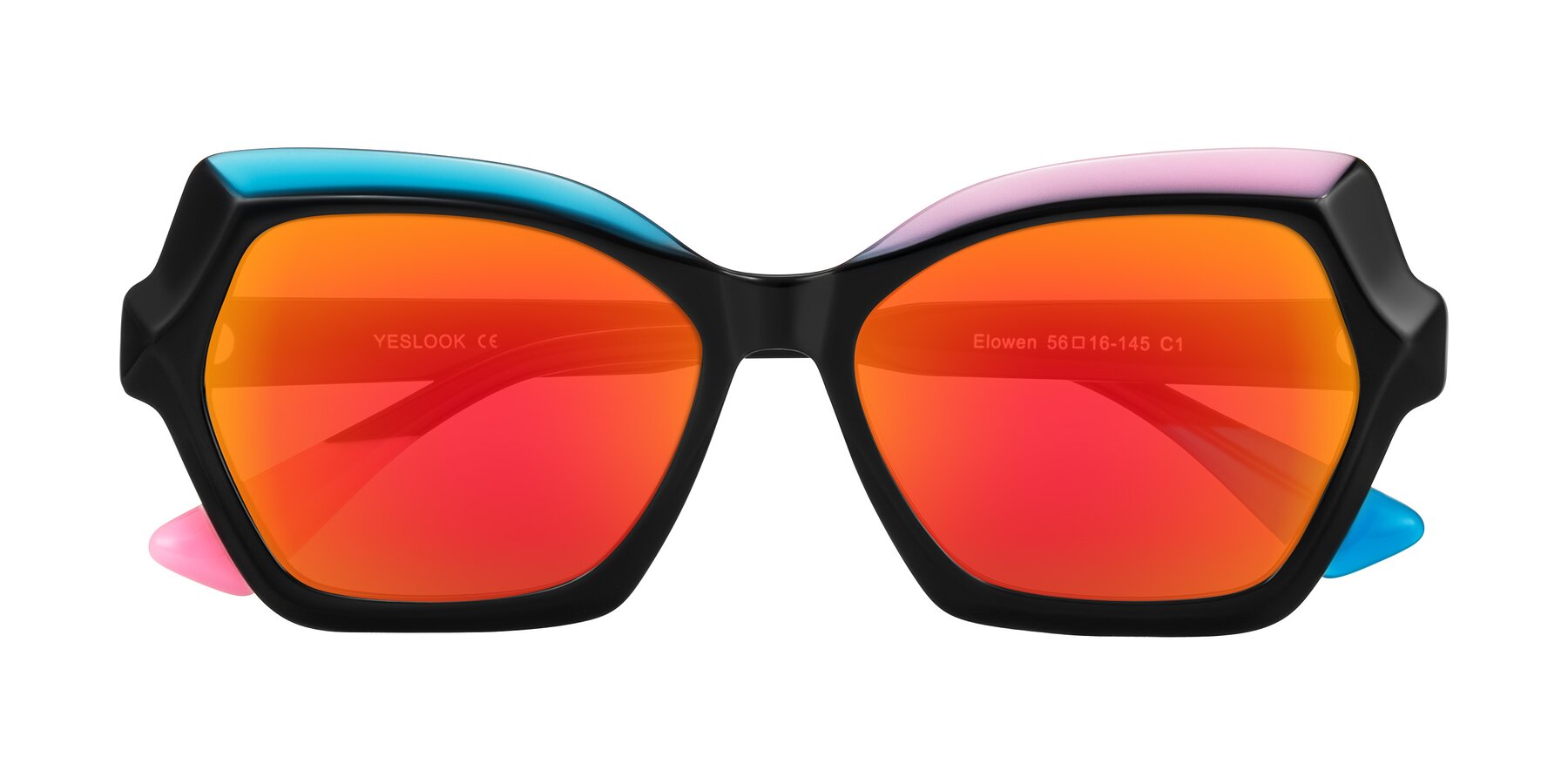 Folded Front of Elowen in Midnight Pop with Red Gold Mirrored Lenses