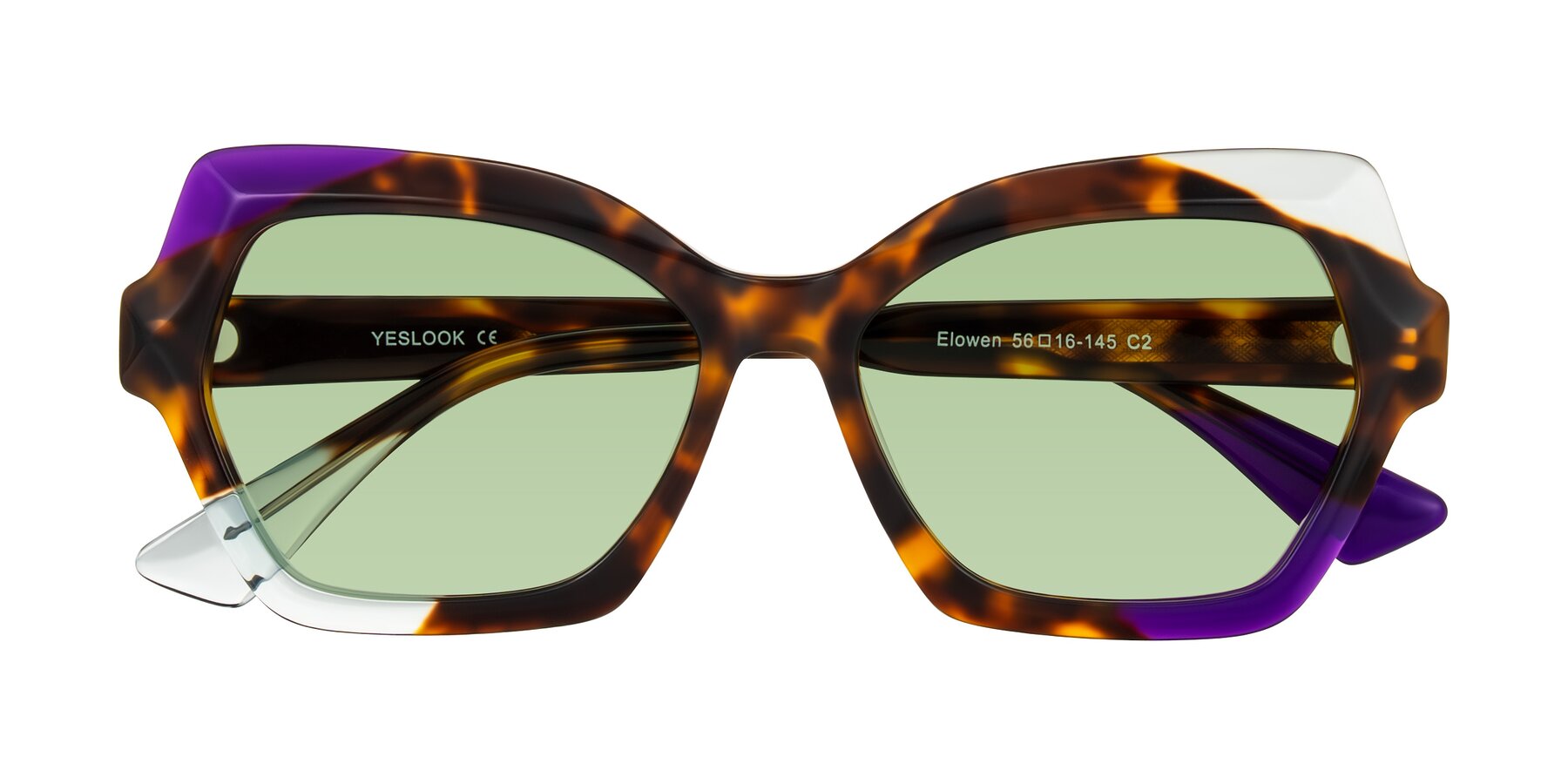 Folded Front of Elowen in Slow Burn with Medium Green Tinted Lenses