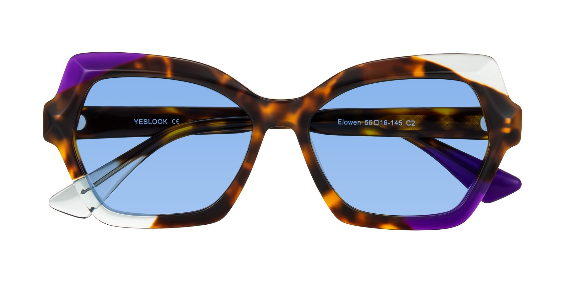 Folded Front of Elowen in Slow Burn with Medium Blue Tinted Lenses