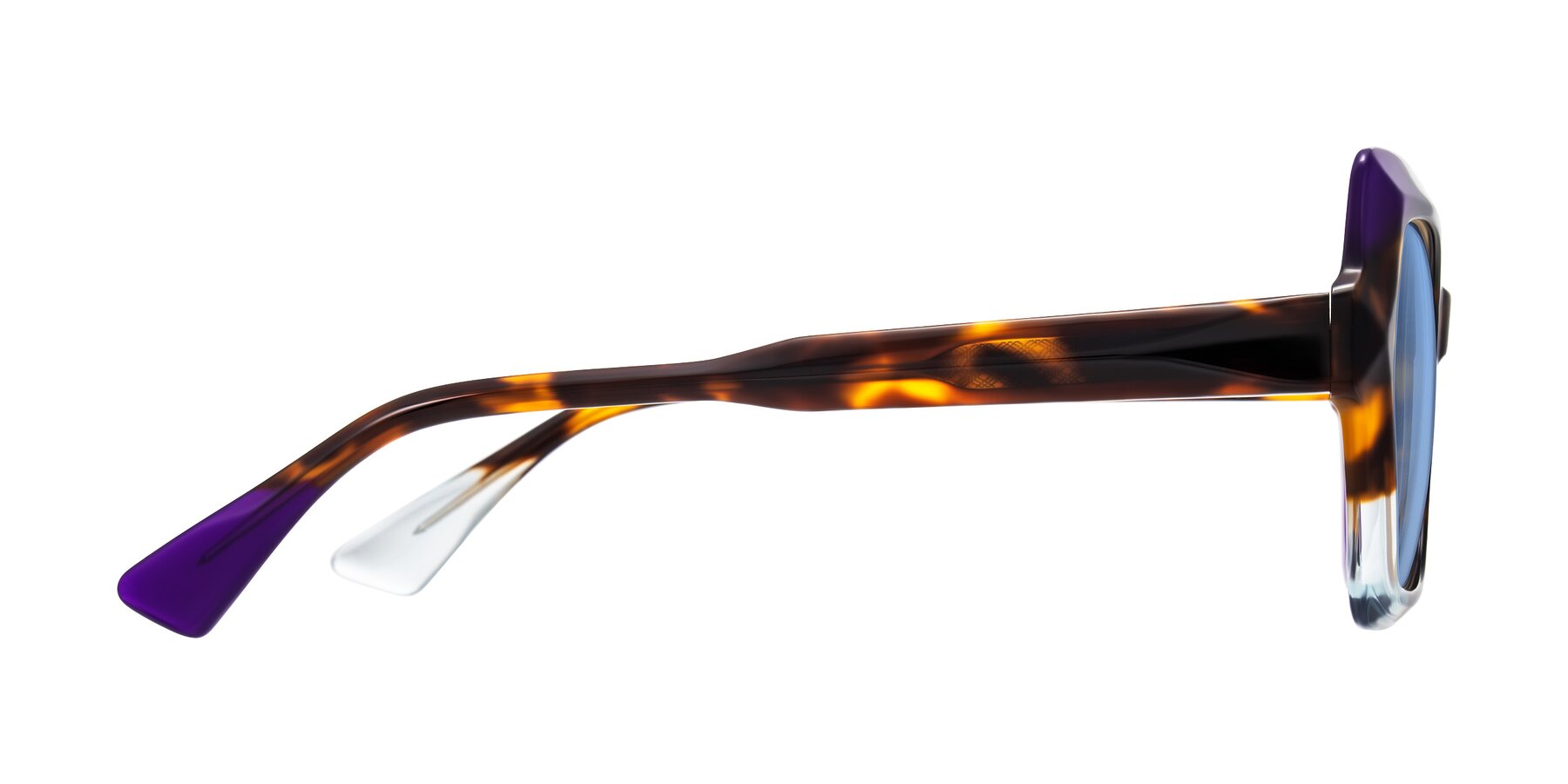 Side of Elowen in Slow Burn with Medium Blue Tinted Lenses