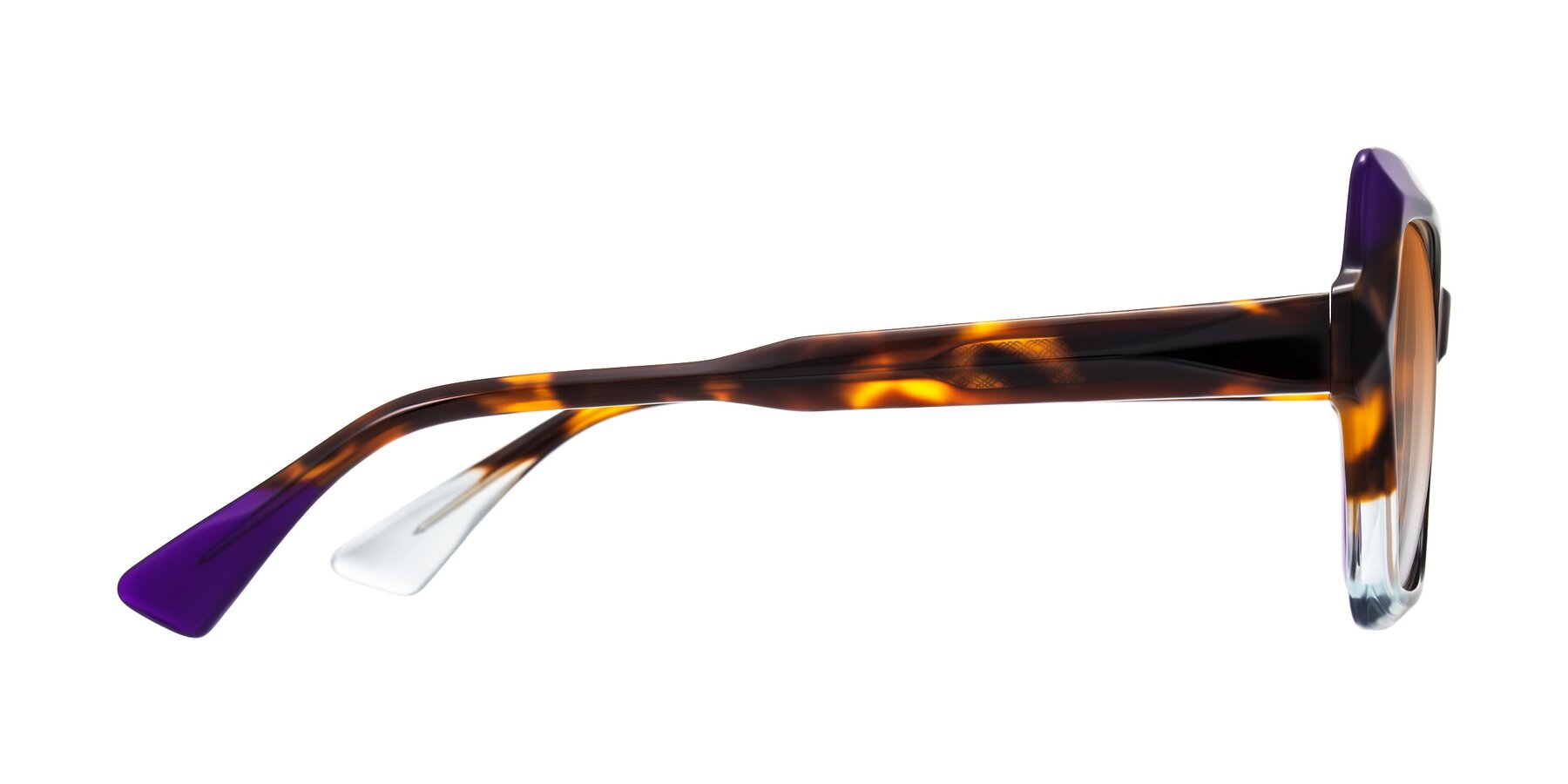 Side of Elowen in Slow Burn with Orange Gradient Lenses
