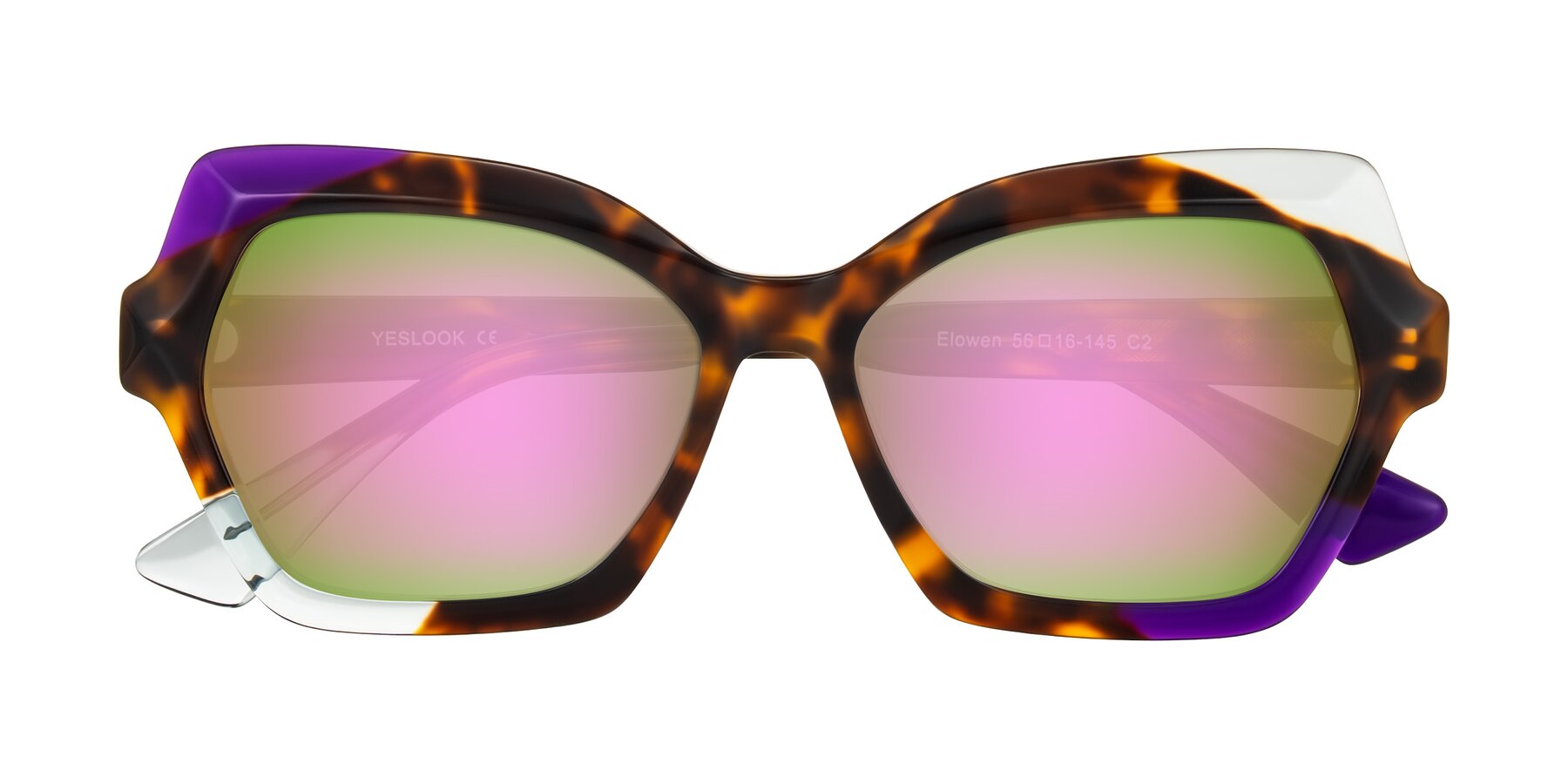 Folded Front of Elowen in Slow Burn with Pink Mirrored Lenses