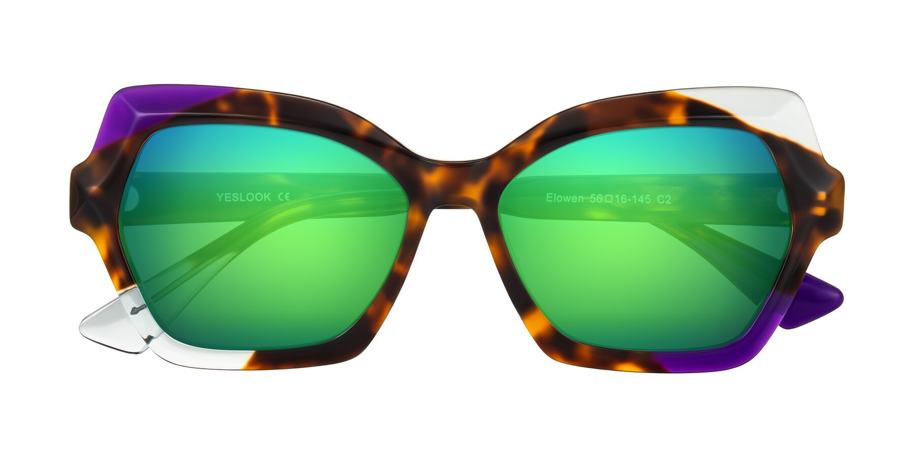 Folded Front of Elowen in Slow Burn with Green Mirrored Lenses