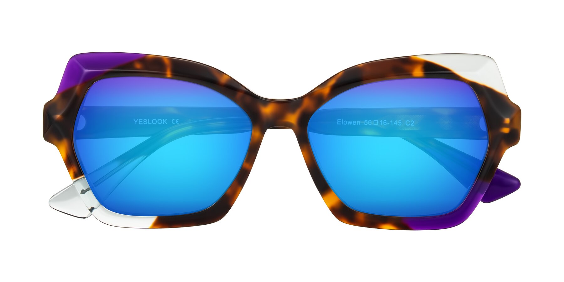 Folded Front of Elowen in Slow Burn with Blue Mirrored Lenses