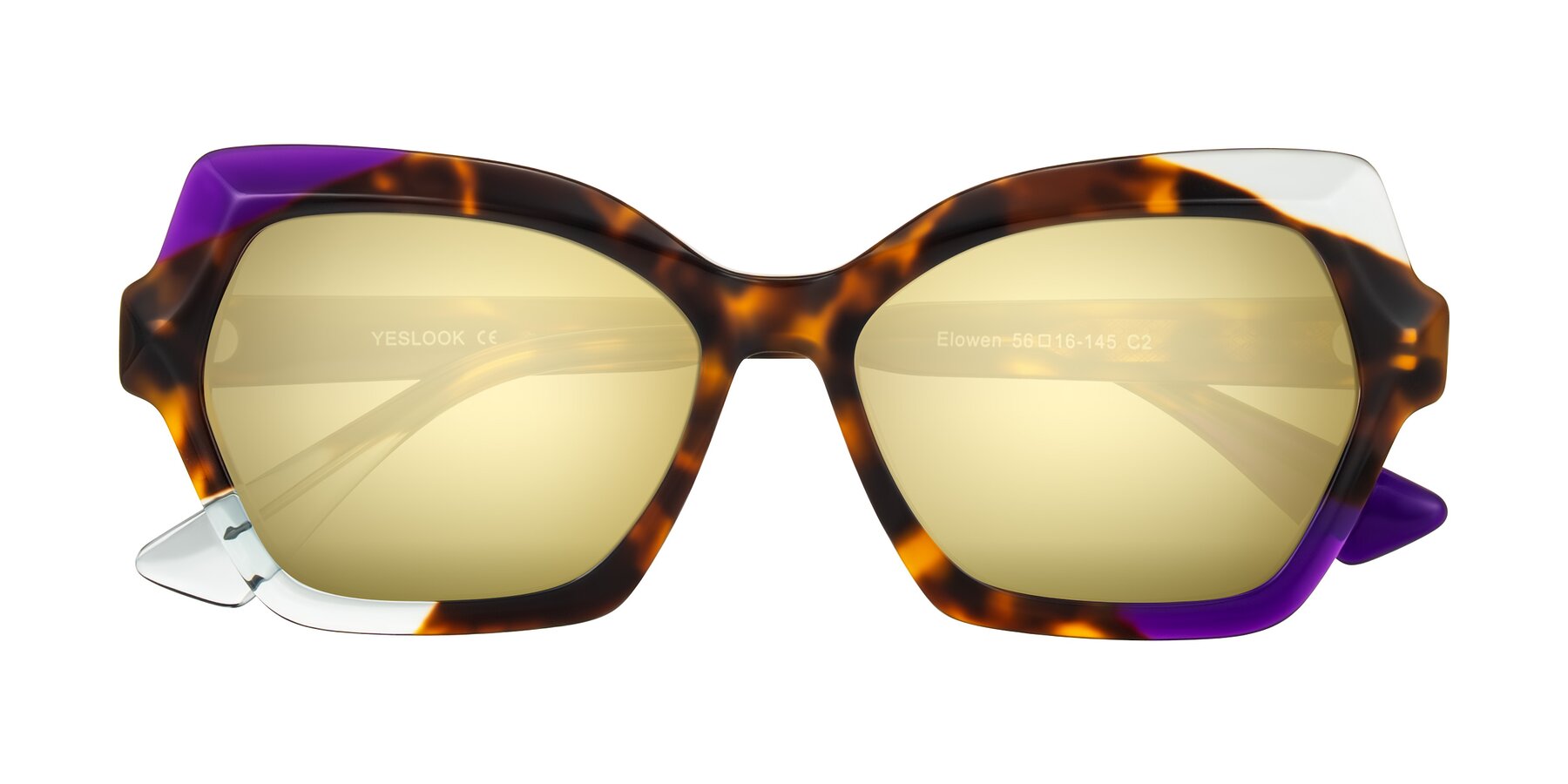 Folded Front of Elowen in Slow Burn with Gold Mirrored Lenses