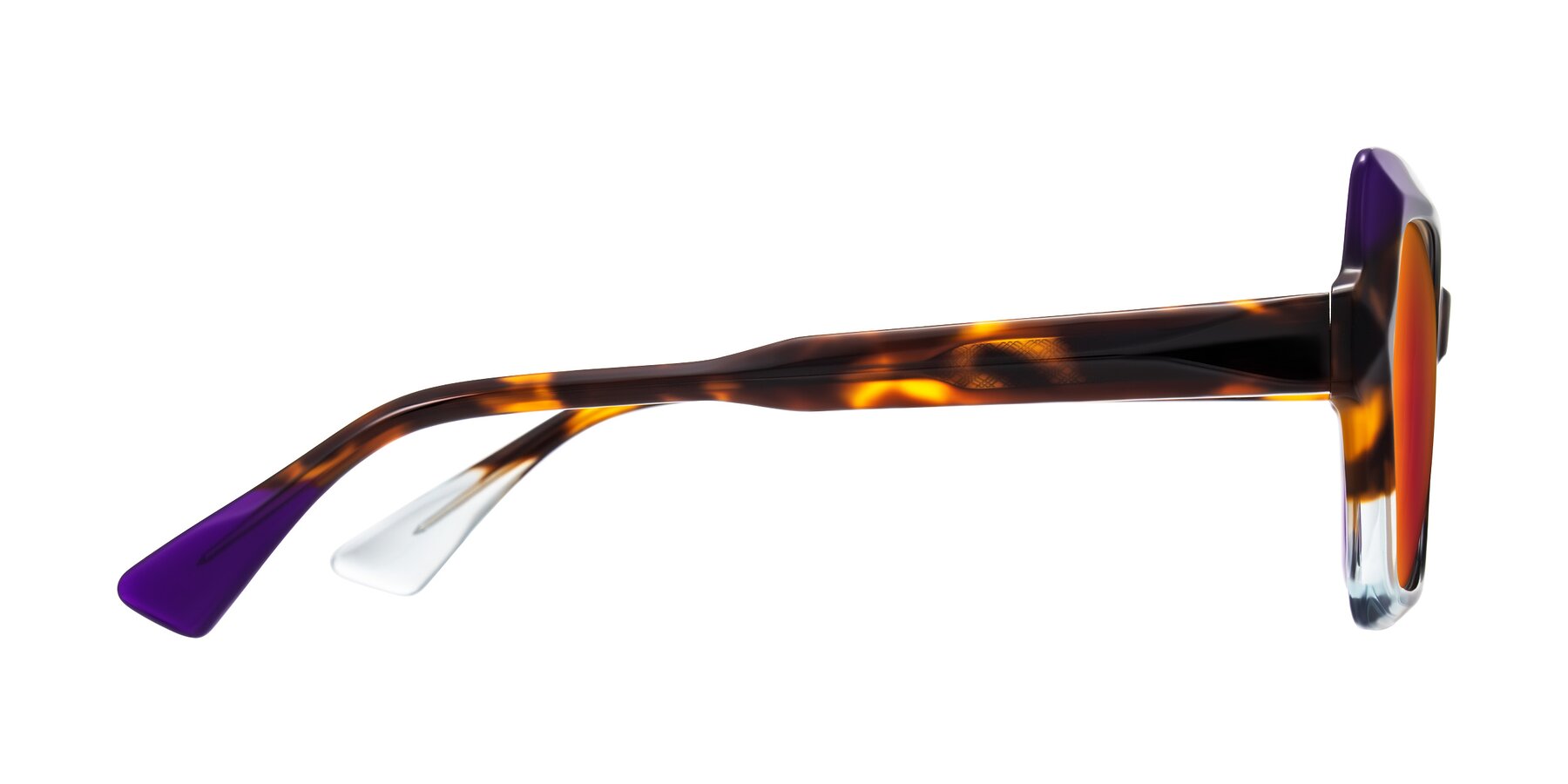 Side of Elowen in Slow Burn with Red Gold Mirrored Lenses