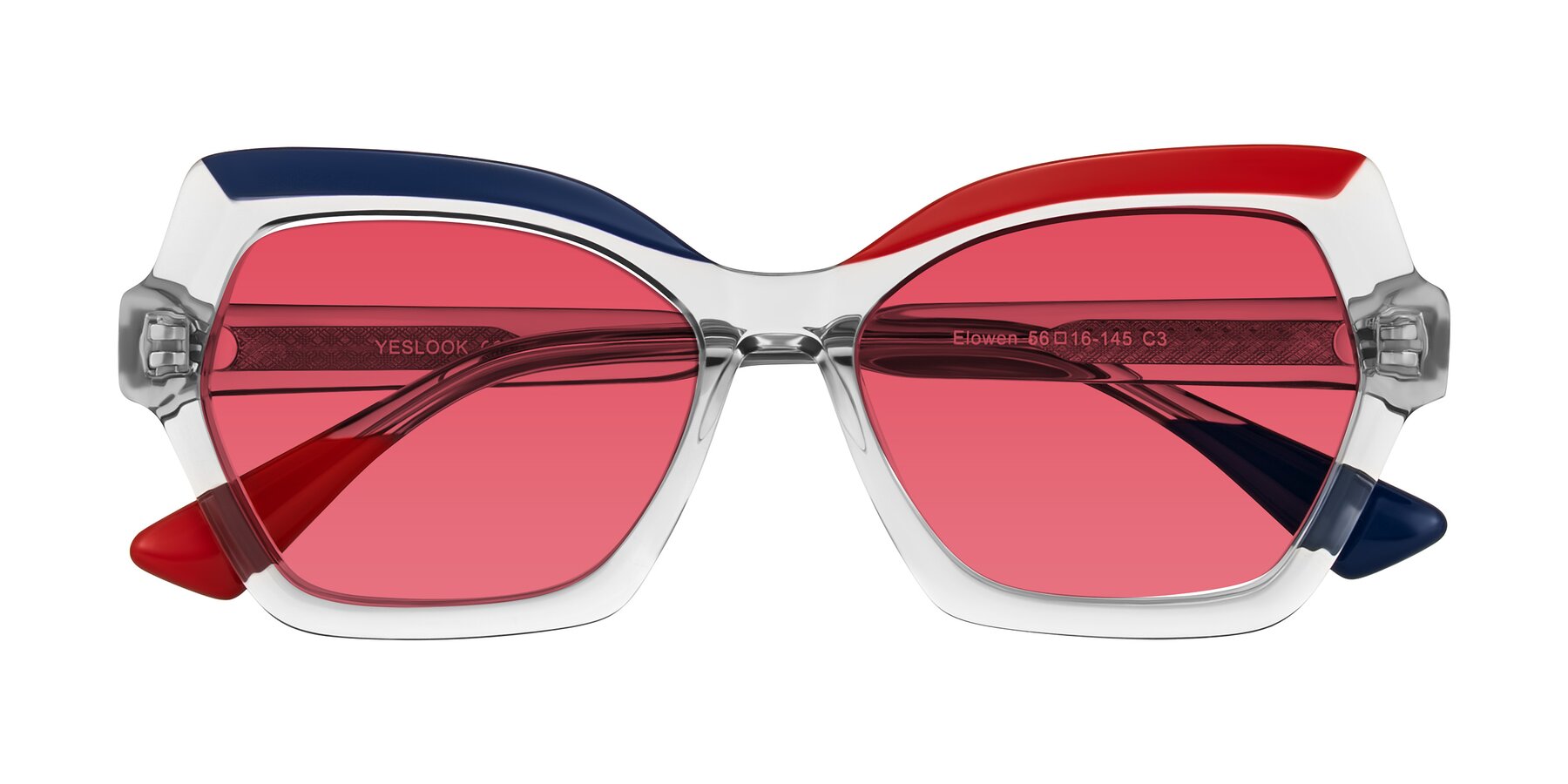 Folded Front of Elowen in Cold Spark with Red Tinted Lenses