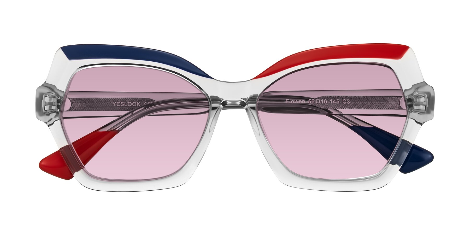 Folded Front of Elowen in Cold Spark with Light Wine Tinted Lenses