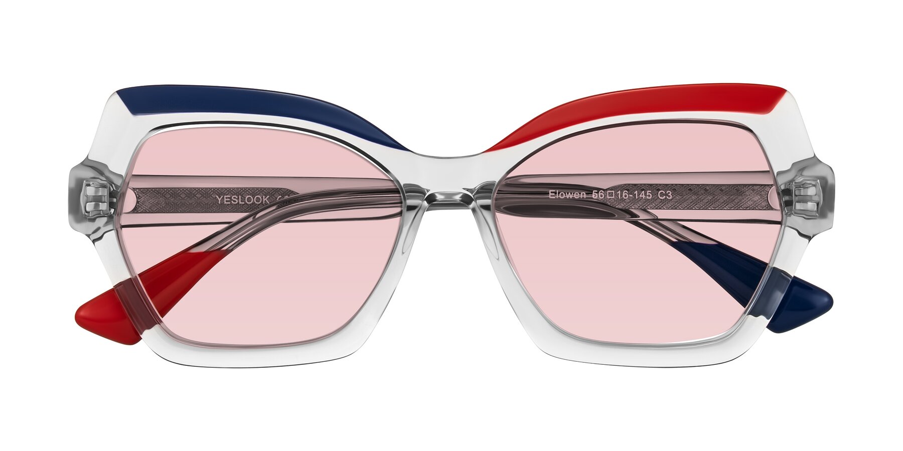 Folded Front of Elowen in Cold Spark with Light Garnet Tinted Lenses