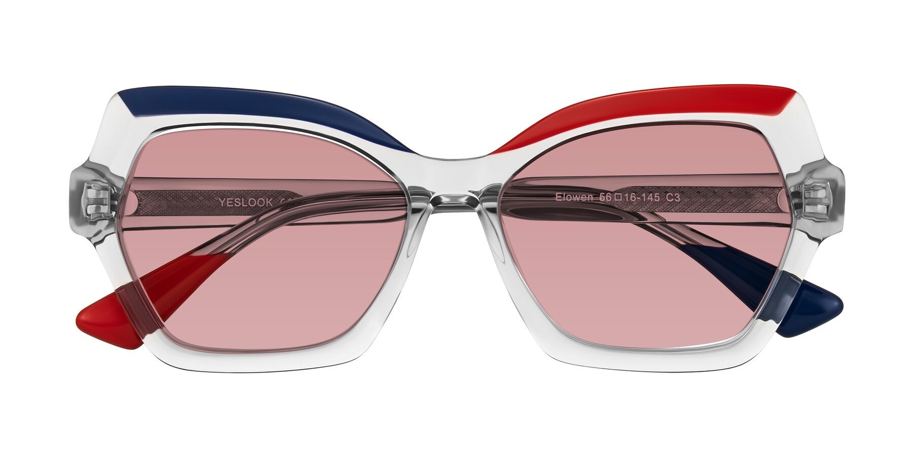 Folded Front of Elowen in Cold Spark with Medium Garnet Tinted Lenses
