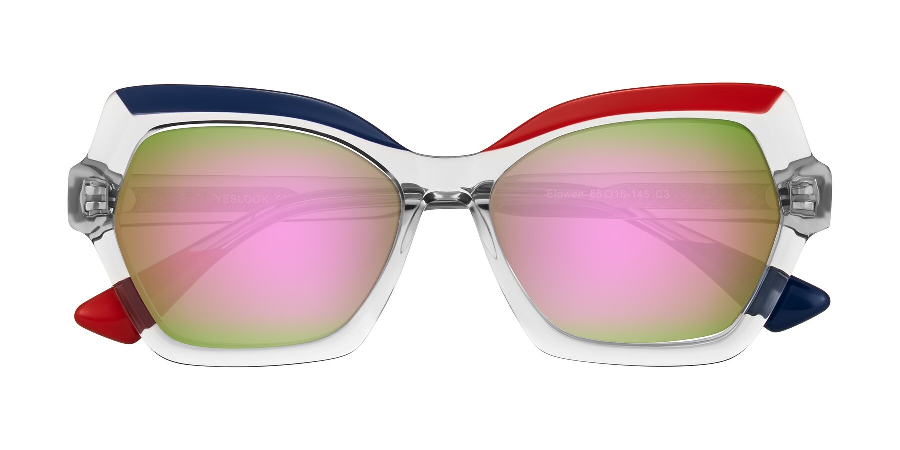 Folded Front of Elowen in Cold Spark with Pink Mirrored Lenses