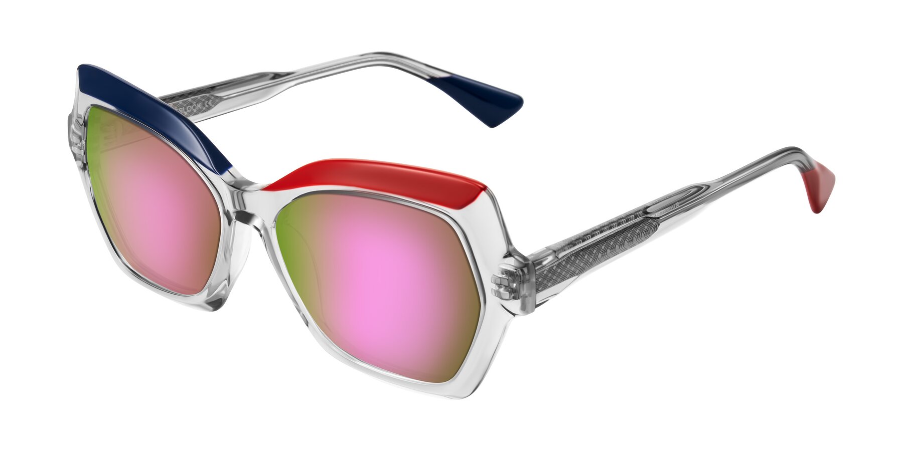 Angle of Elowen in Cold Spark with Pink Mirrored Lenses