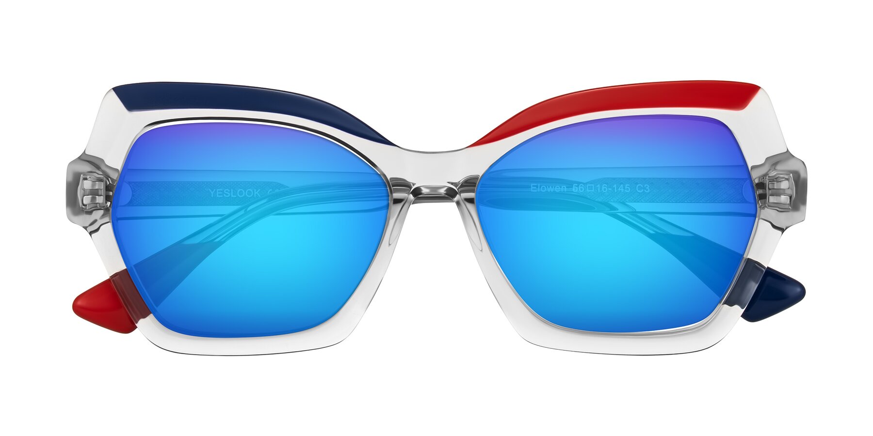 Folded Front of Elowen in Cold Spark with Blue Mirrored Lenses