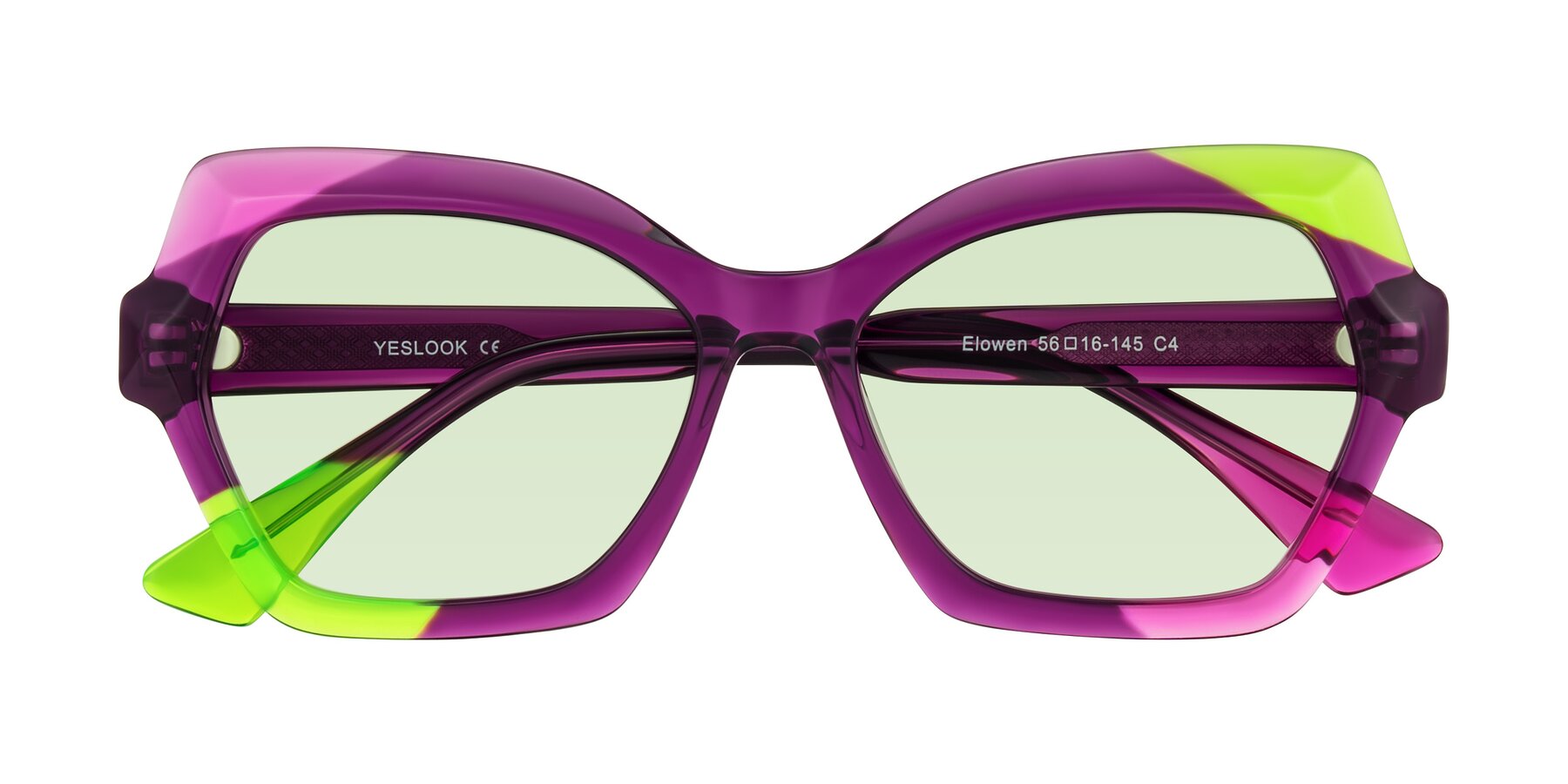 Folded Front of Elowen in Wild Signal with Light Green Tinted Lenses