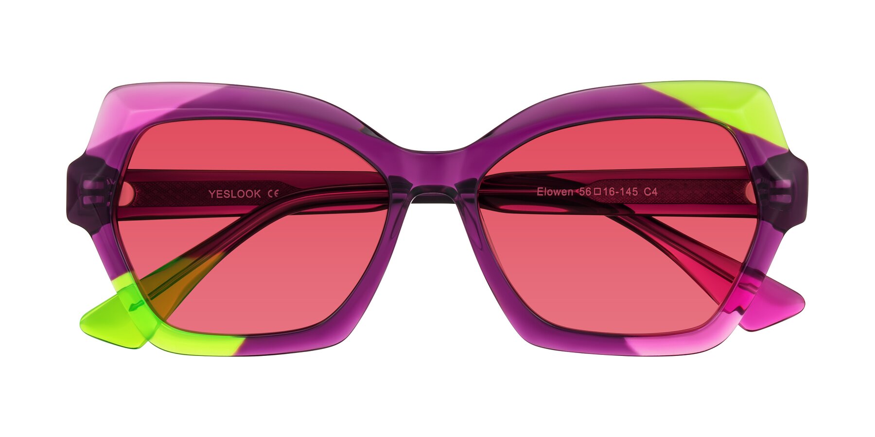 Wild Signal Oversized Acetate Geometric Tinted Sunglasses with Red Sunwear Lenses - Elowen