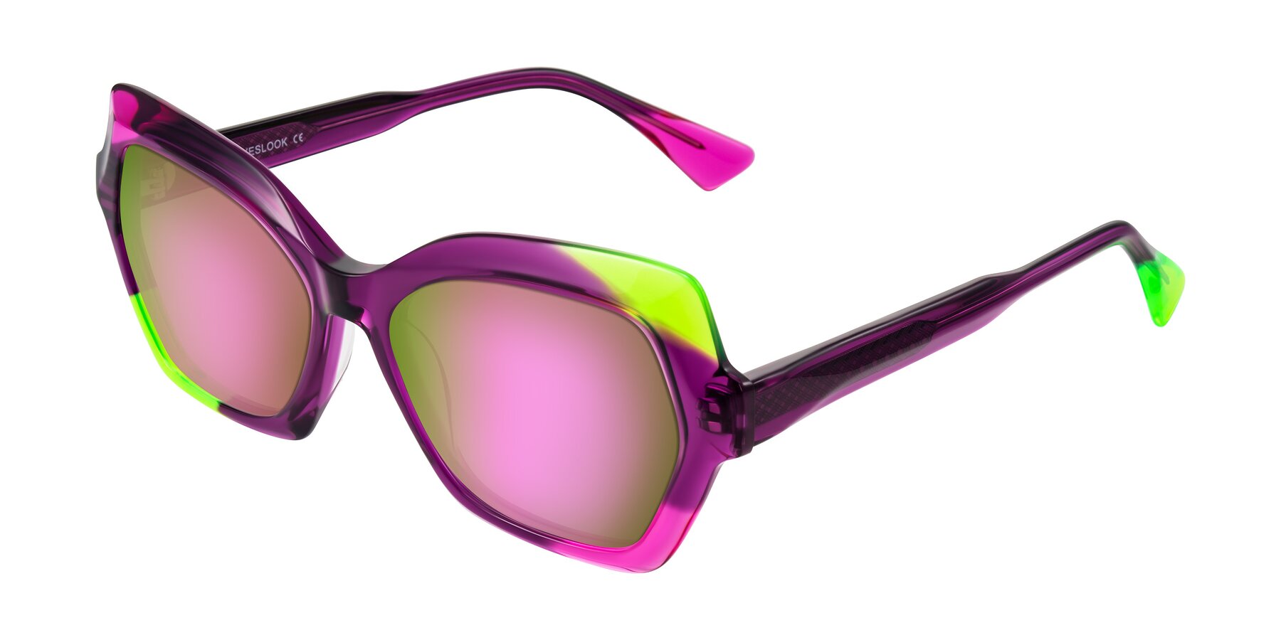 Angle of Elowen in Wild Signal with Pink Mirrored Lenses