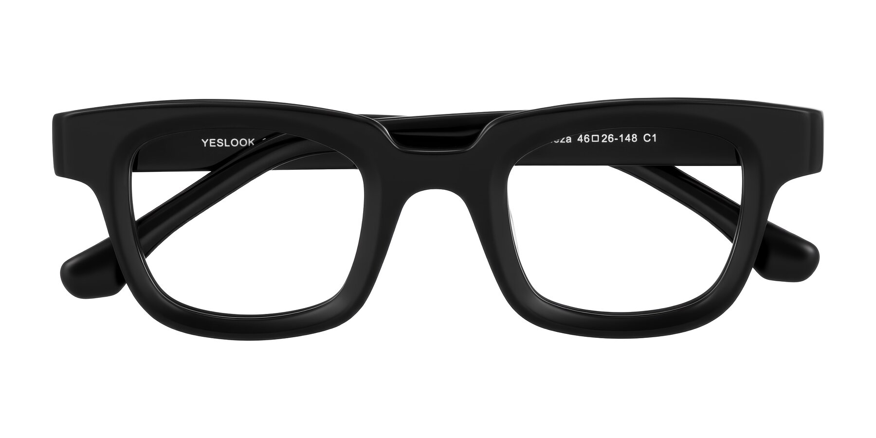Folded Front of Neza in Black with Clear Reading Eyeglass Lenses