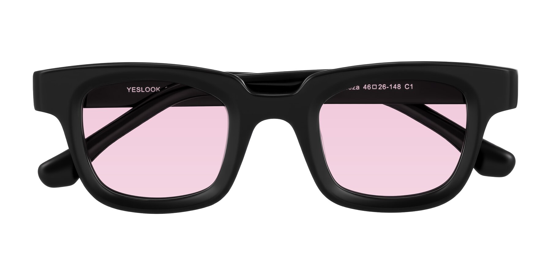 Folded Front of Neza in Black with Light Pink Tinted Lenses