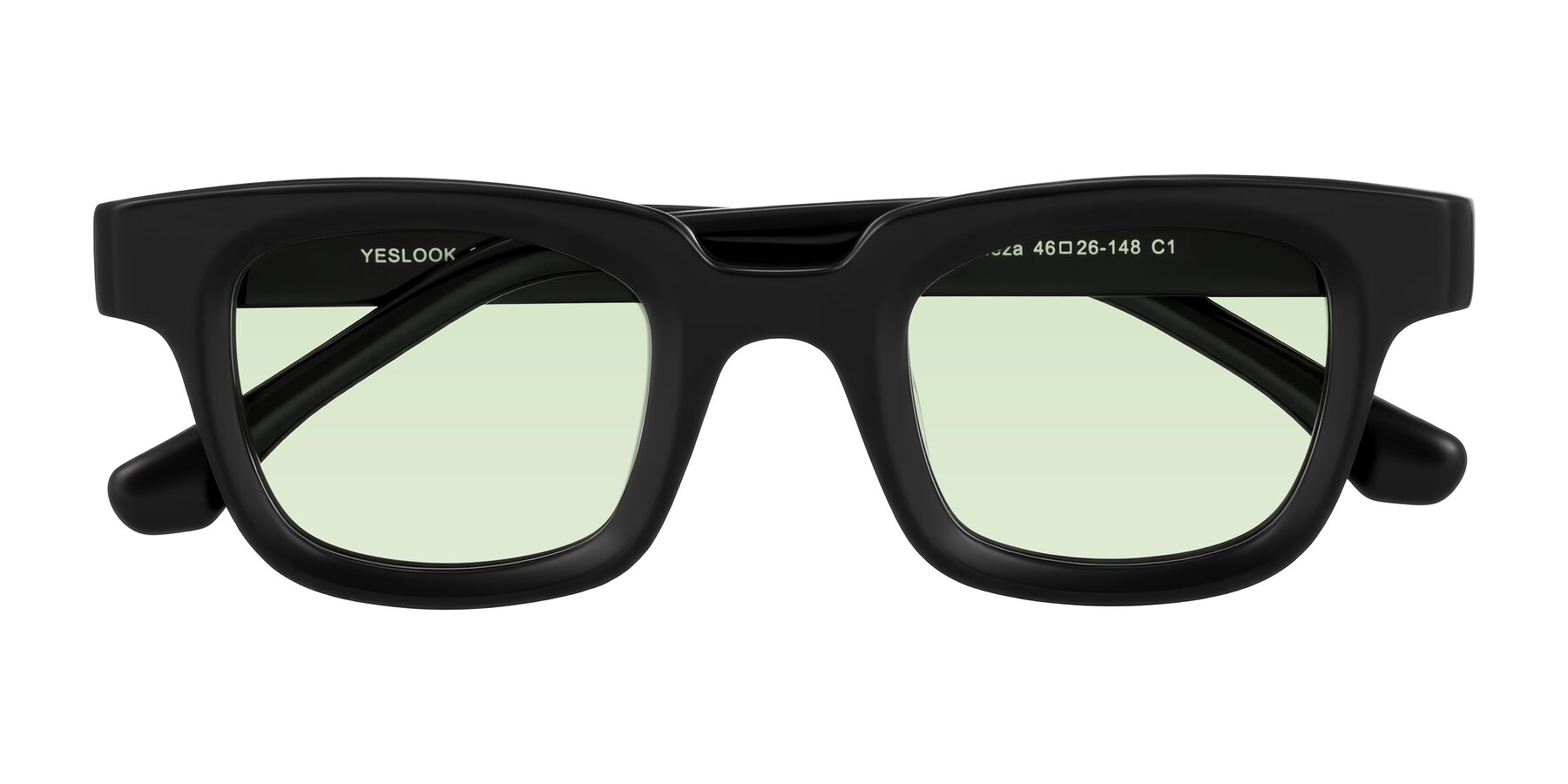 Folded Front of Neza in Black with Light Green Tinted Lenses