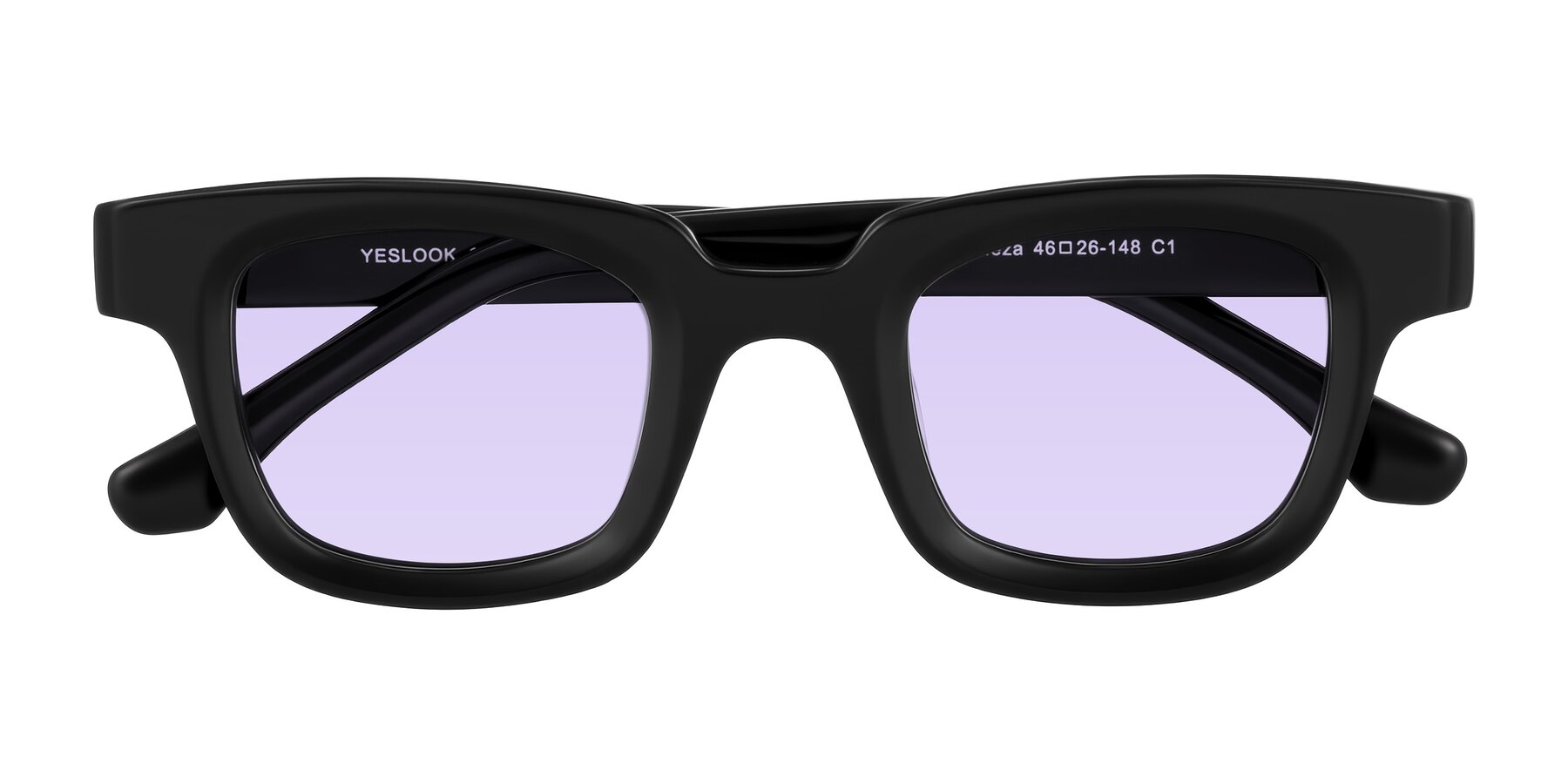 Folded Front of Neza in Black with Light Purple Tinted Lenses