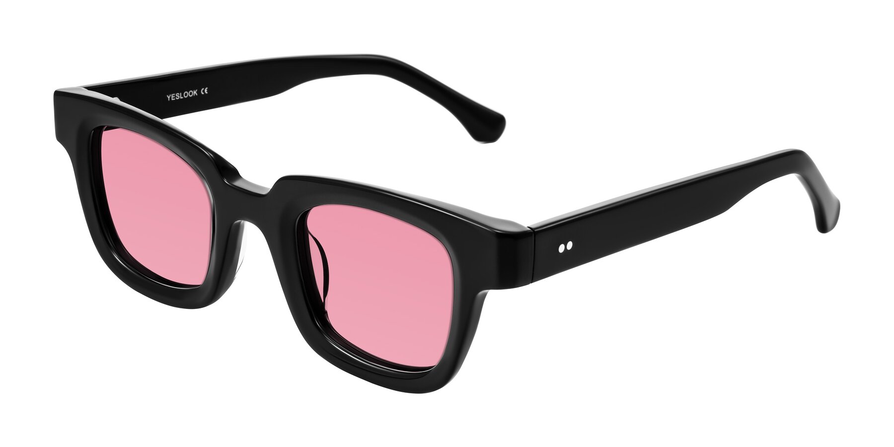 Angle of Neza in Black with Pink Tinted Lenses