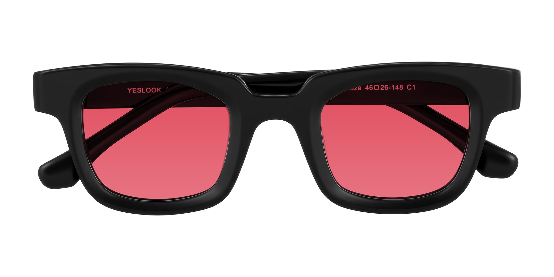 Black Hipster Thick Rectangle Tinted Sunglasses with Red Sunwear Lenses ...