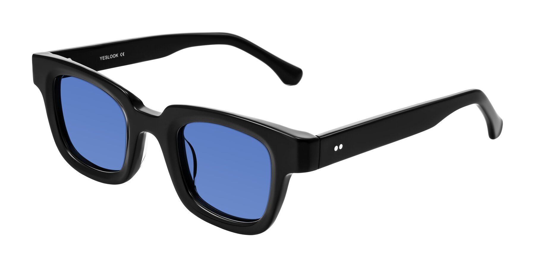 Angle of Neza in Black with Blue Tinted Lenses