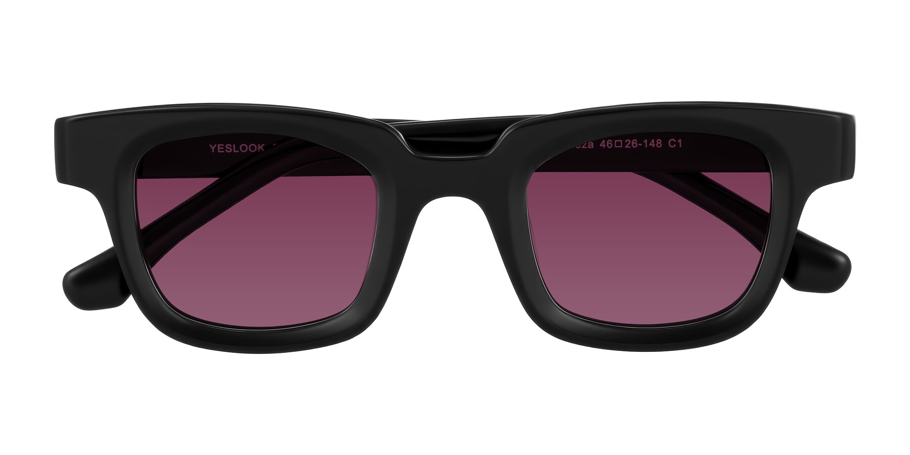 Folded Front of Neza in Black with Wine Tinted Lenses