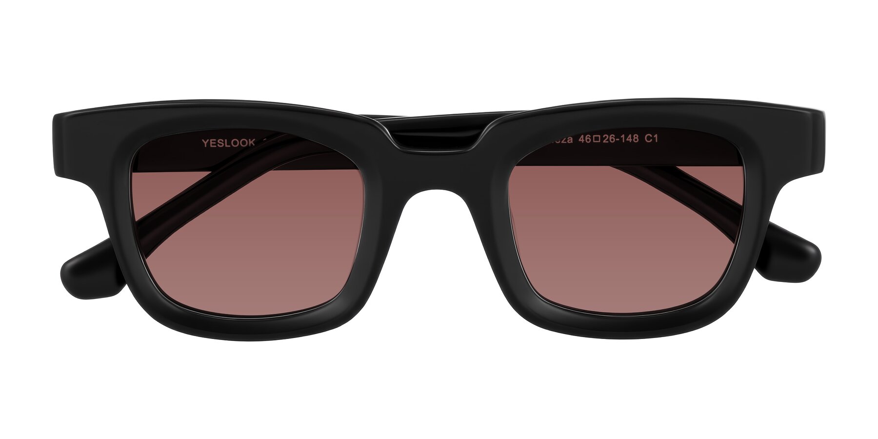 Folded Front of Neza in Black with Garnet Tinted Lenses